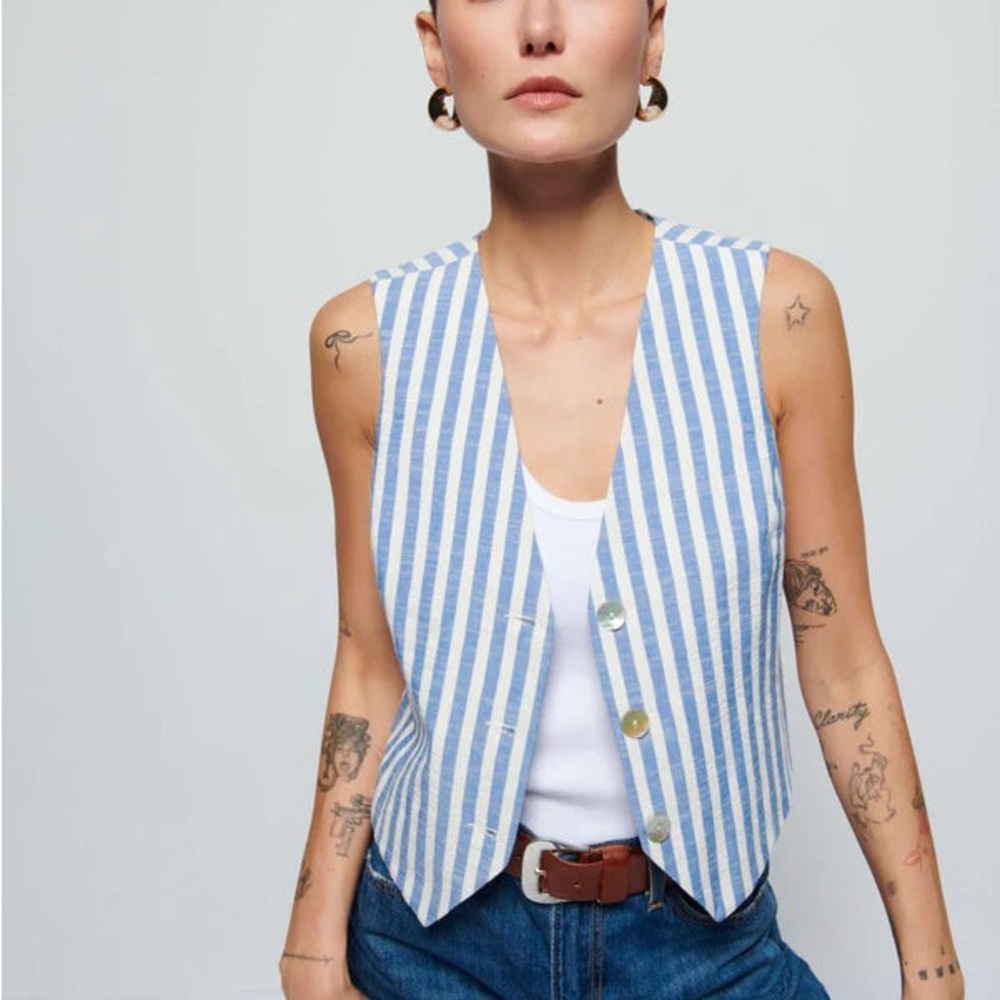 Nation LTD Maddie Vest - Blue and White Striped